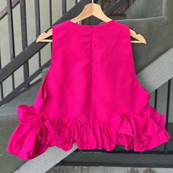 NWT Zara Limited Edition Pink Voluminos Ruffled Top Fuchsia Pink Sz XL - Picture 6 of 6
